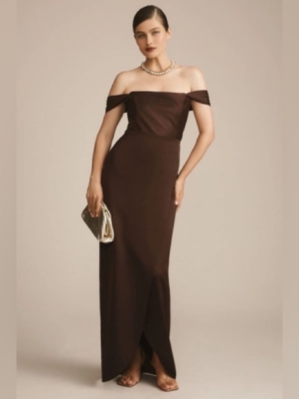BHLDN CLEO OFF-THE-SHOULDER SATIN MAXI DRESS - Size 6
